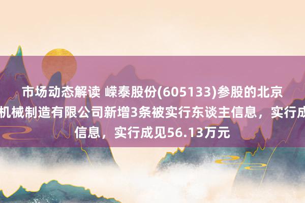 市场动态解读 嵘泰股份(605133)参股的北京朔方红旗精密机械制造有限公司新增3条被实行东谈主信息，实行成见56.13万元