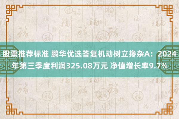 股票推荐标准 鹏华优选答复机动树立搀杂A：2024年第三季度利润325.08万元 净值增长率9.7%