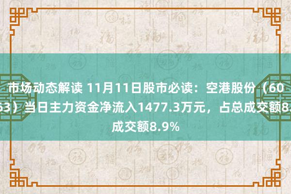 市场动态解读 11月11日股市必读：空港股份（600463）当日主力资金净流入1477.3万元，占总成交额8.9%