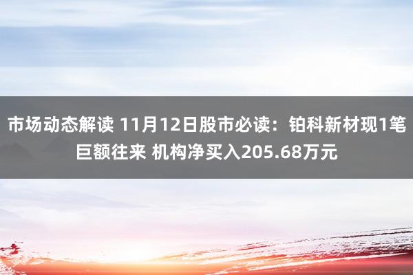 市场动态解读 11月12日股市必读：铂科新材现1笔巨额往来 机构净买入205.68万元