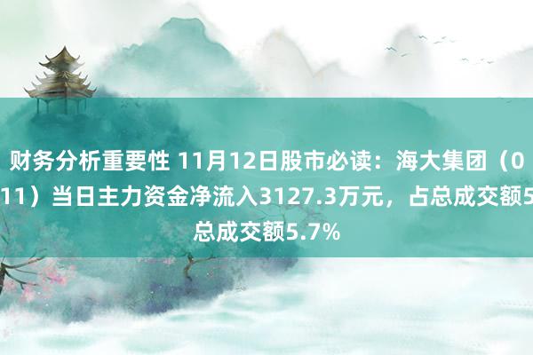 财务分析重要性 11月12日股市必读：海大集团（002311）当日主力资金净流入3127.3万元，占总成交额5.7%