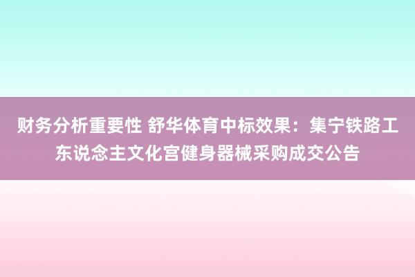 财务分析重要性 舒华体育中标效果：集宁铁路工东说念主文化宫健身器械采购成交公告