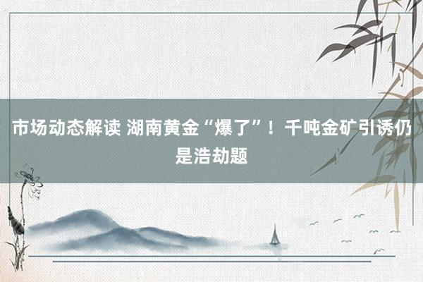 市场动态解读 湖南黄金“爆了”！千吨金矿引诱仍是浩劫题