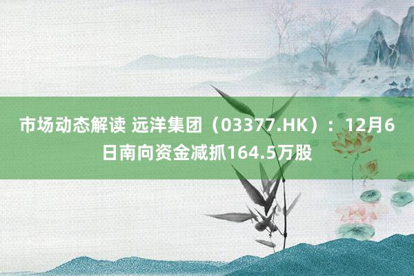 市场动态解读 远洋集团（03377.HK）：12月6日南向资金减抓164.5万股