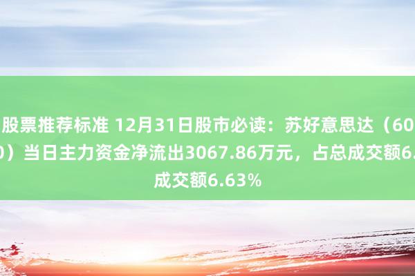 股票推荐标准 12月31日股市必读：苏好意思达（600710）当日主力资金净流出3067.86万元，占总成交额6.63%