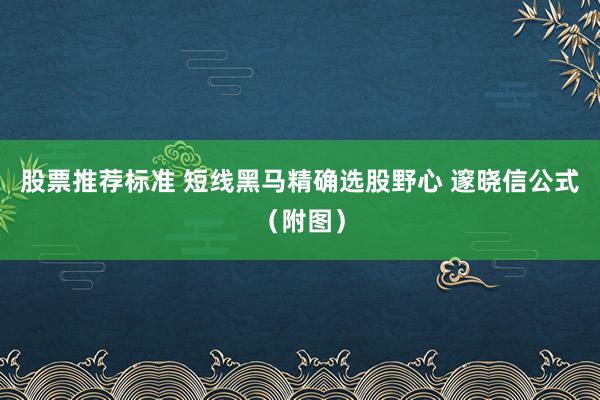 股票推荐标准 短线黑马精确选股野心 邃晓信公式（附图）