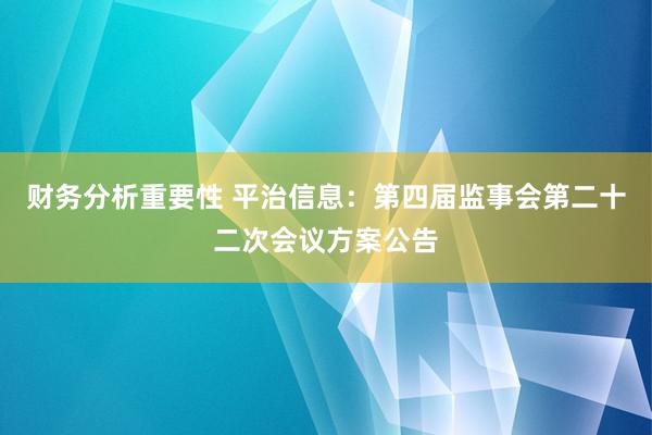 财务分析重要性 平治信息：第四届监事会第二十二次会议方案公告