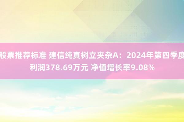 股票推荐标准 建信纯真树立夹杂A：2024年第四季度利润378.69万元 净值增长率9.08%