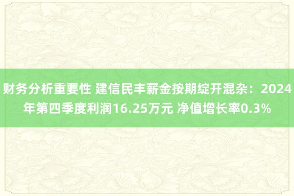 财务分析重要性 建信民丰薪金按期绽开混杂：2024年第四季度利润16.25万元 净值增长率0.3%