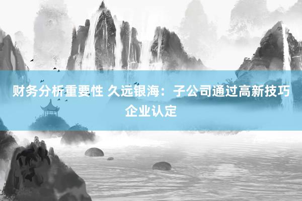 财务分析重要性 久远银海：子公司通过高新技巧企业认定