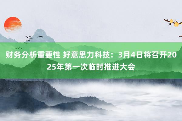 财务分析重要性 好意思力科技：3月4日将召开2025年第一次临时推进大会