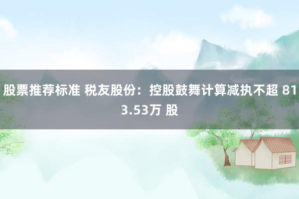 股票推荐标准 税友股份：控股鼓舞计算减执不超 813.53万 股