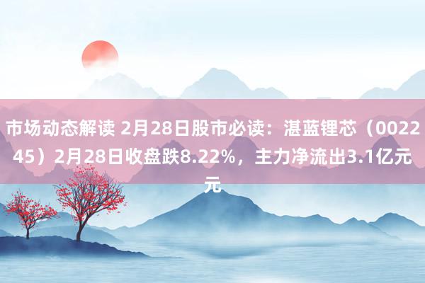 市场动态解读 2月28日股市必读：湛蓝锂芯（002245）2月28日收盘跌8.22%，主力净流出3.1亿元