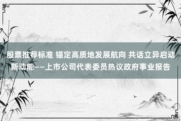 股票推荐标准 锚定高质地发展航向 共话立异启动新动能——上市公司代表委员热议政府事业报告