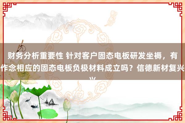 财务分析重要性 针对客户固态电板研发坐褥，有作念相应的固态电板负极材料成立吗？信德新材复兴