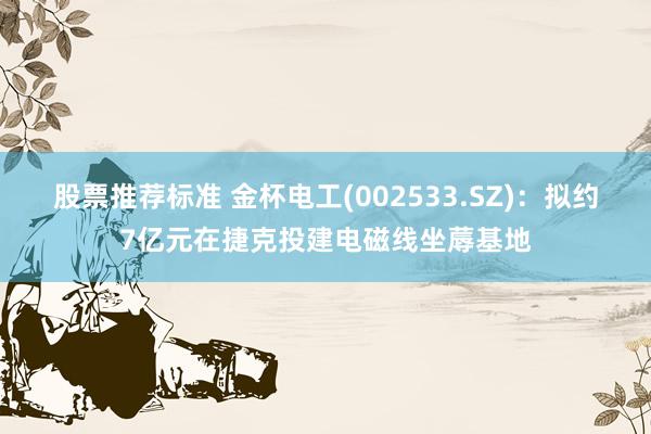 股票推荐标准 金杯电工(002533.SZ)：拟约7亿元在捷克投建电磁线坐蓐基地