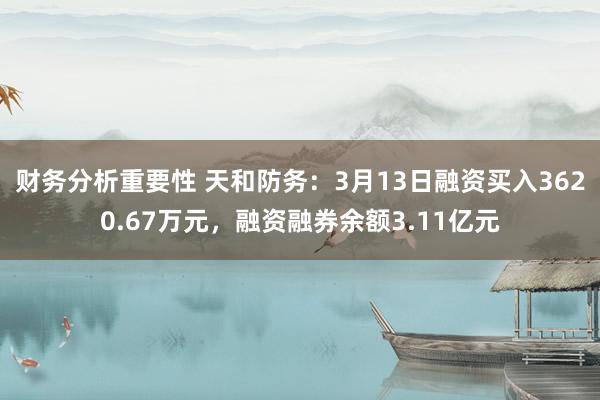 财务分析重要性 天和防务：3月13日融资买入3620.67万元，融资融券余额3.11亿元